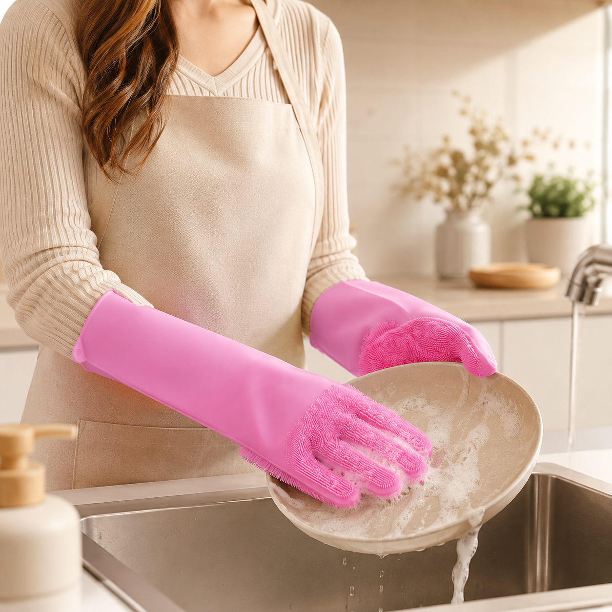 Silicone cleaning gloves with buo