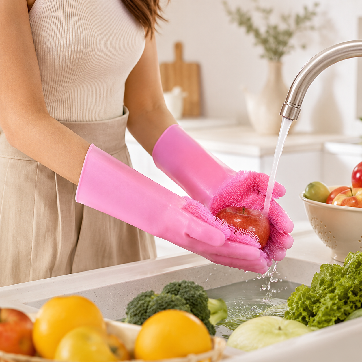 Silicone cleaning gloves with buo